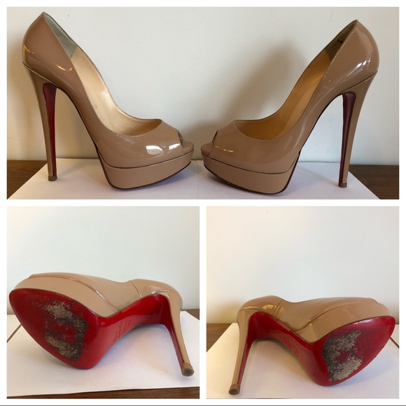 Christian Louboutin 150 Nude Patent Lady Peep - Picture 7 of 8